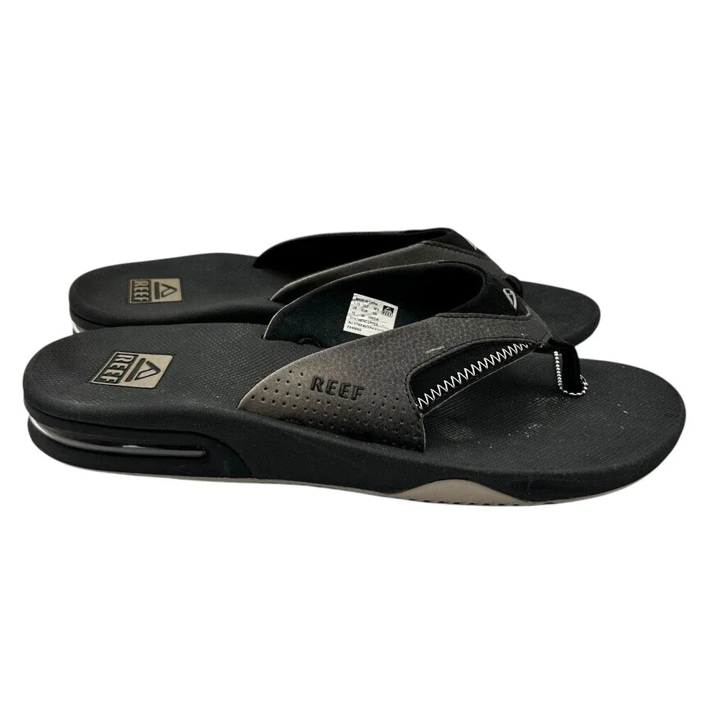 Reef Fanning Mens Flip Flops Black Silver Bottle Opener Sandals CJ0393 Size 12